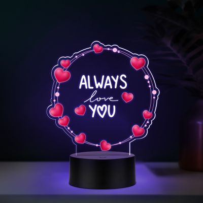 Couples Led Night Lamp Gift Item for Wedding, Anniversary, Birthday & Valentine's Day Romantic Gift for Couples Multicolored Light  (Always Love You)